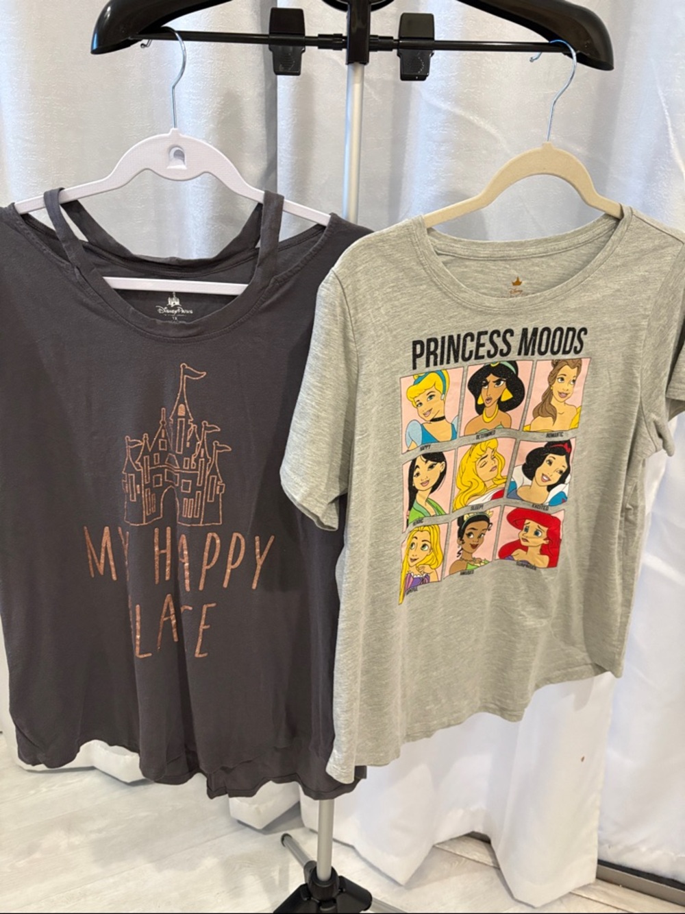 Disney Qty 2 T shirt ‘My Happy Place’ and ‘Princess Moods' Short Sleeve Tee